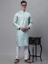 Men Ethnic Sky Blue Woven Design Kurta with Pyjamas