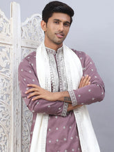 Men's Sequins Embroidered Kurta Pyjama With Dupatta-JOKP-DHM-W1