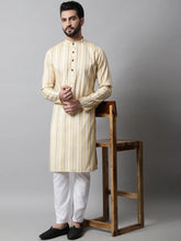 Men Beige Geomatric Printed Kurta with Churidar