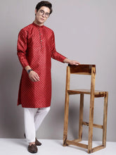 Men's Maroon Printed Silk Blend Kurta Payjama