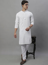 Men's White Chikankari Embroidered and Sequence Kurta with Pyjama-JOKP-P-695