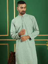 Men Pista Green Embroidered and Sequence Kurta with Salwar-JOKP-S-P