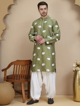 Elephant Embroidered Silk Blend Kurta Set for Men ( JOKP SP-W 5247 Pista )