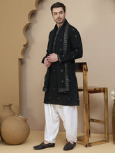 Embroidered Kurta Salwar and Dupatta Set for Men ( JOKP SP-W D 5088 Black )