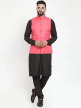 Men's Solid Kurta Pajama with Solid Orange Waistcoat