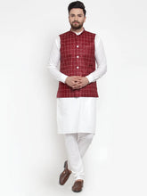 Men's Solid Kurta Assorted Pajama with Checked Waistcoat