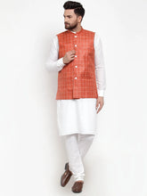 Men's Solid Kurta Style Pajama with Checked Waistcoat