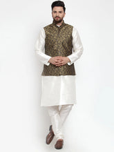 Men's Solid Dupion Kurta Pajama with Woven Jacquard Style Waistcoat