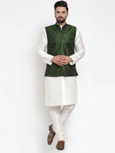 Men's Solid Dupion Kurtas Pajama with Woven Jacquard Waistcoat