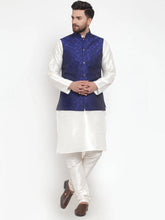 Men's Solid State Dupion Kurta Pajama with Woven Jacquard Waistcoat