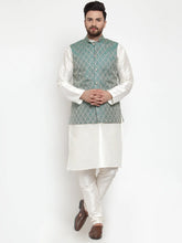 Men's Solid Dupion Kurta Pajama with Woven Jacquard Waistcoat Style