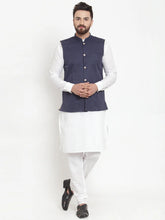 Men's Solid Cotton Kurta Pajama with Woven Jacquard Waistcoat-Styled