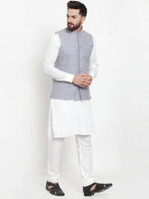 Men's Solid Cotton Kurta Styled Pajama with Woven Jacquard Waistcoat
