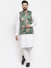 Men's Solid Cotton Kurta Pajama with Styled Waistcoat