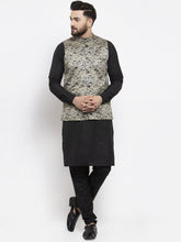 DesiQlo Men's Solid Cotton Kurta Pajama with Printed Waistcoat ( JOKP WC 4059 Golden-B )
