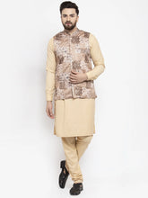 Men's Solid Cotton Kurta Pajama with High Printed Waistcoat