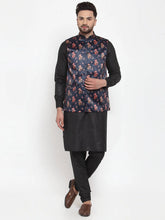 Men's Solid Cotton Kurta Pajama with Jet Printed Waistcoat
