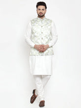 Men's Solid Cotton Kurta Pajama with Printed Waistcoat