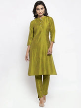 Women Green Self-Striped Kurta with Trousers ( JOKS 1310 Green )-JOKS-1310