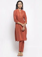 Women Orange Self-Striped Kurta with Trousers ( JOKS 1310 Orange )-JOKS-1310