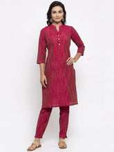 Women Pink Self-Striped Kurta with Trousers ( JOKS 1310 Pink )-JOKS-1310