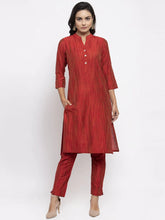 Women Red Self-Striped Kurta with Trousers ( JOKS 1310 Red )-JOKS-1310