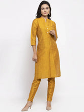 Women Yellow Self-Striped Kurta with Trousers ( JOKS 1310 Yellow )-JOKS-1310