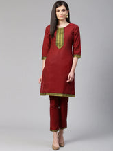 Women Maroon Yoke Design Kurta with Trousers (JOKS 1321 Maroon)-JOKS-1321
