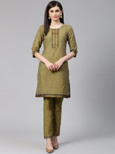 Women Mustard Yoke Design Kurta with Trousers (JOKS 1321 Mustard)-JOKS-1321