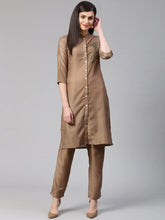 Women Brown Embroidered Solid Kurta with Trousers (JOKS 1325 Brown)-JOKS-1325