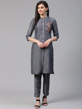 Women Grey Embroidered Solid Kurta with Trousers (JOKS 1325 Grey)-JOKS-1325