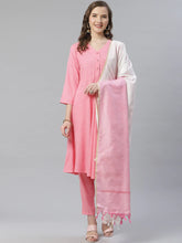 Women Pink & White Self Design Kurta with Trousers & Dupatta ( JOKS D12PW 1350 Pink )