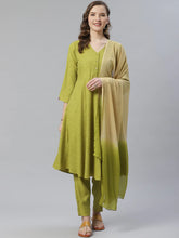 Women Green & Beige Self Design Kurta with Trousers & Dupatta ( JOKS D13GB 1350 Green )
