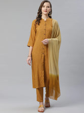 Women Mustard & Beige Self Checked Kurta with Trousers & Dupatta ( JOKS D13YB 1359 Mustard )