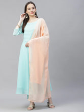 Women Turquoise Blue Embroidered Regular Sequinned Kurta with Trousers & Dupatta ( JOKS D19Peach 1383 Sky )