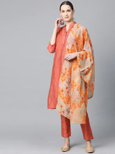 Women Rust Orange & Beige Self-Striped Kurta with Trousers & Dupatta ( JOKS D1O 1310 Orange )-JOKS-D1O