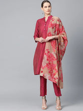 Women Pink & Beige Self-Striped Kurta with Trousers & Dupatta ( JOKS D1P 1310 Pink )-JOKS-D1P