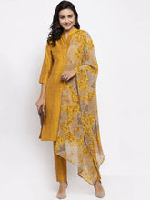 Women Yellow Self-Striped Kurta with Trousers & Floral Gorgette Dupatta ( JOKS D1Y 1310 Yellow )-JOKS-D1Y