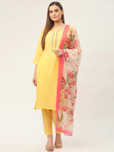 Women Yellow Embroidered Regular Kurta with Trousers & With Dupatta ( JOKS D30 1361 Yellow )-JOKS-D30-1361
