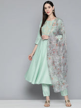 Green Floral Embroidered Mirror Work Kurta with Trousers & With Dupatta ( JOKS D34W 1490 Green )-JOKS-D34W-1490