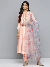 Embroidered Mirror Work Kurta With Trousers & Dupatta ( JOKS D34W 1503 Peach )-JOKS-D34W-1503