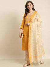 Yoke Design Cotton Silk Kurta with Trousers & Dupatta ( JOKS D35Y 1465 Yellow )-JOKS-D35Y-1465