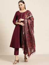 Women Dupion Silk Jacquard Kurta with Trousers & Dupatta ( JOKS D39P 1482 Purple )-JOKS-D39P-1482