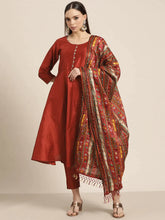 Women Dupion Silk Jacquard Kurta with Trousers & Dupatta ( JOKS D39R 1482 Maroon )-JOKS-D39R-1482