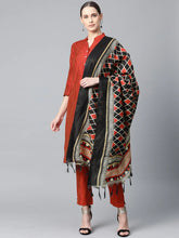 Women Red & Black Self-Striped Kurta with Trousers & Dupatta ( JOKS D4R 1310 Red )-JOKS-D4R-1310