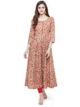 Women Red & Beige Printed A-Line Kurta ( JOK 1054 Red )-JOK-1054