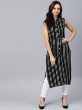 Women Black Striped Straight Kurta