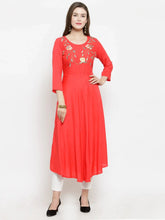 Women Peach embroidered Flaired Kurta ( JOK 1183 Peach )-JOK-1183