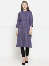 Women Blue Blue Striped Cotton-blend Straight Kurta ( JOK 1198 Blue )-JOK-1198