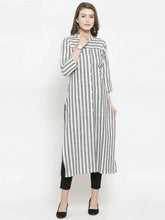 Women Grey & Off-White Striped Cotton Straight Kurta ( JOK 1204 Grey )-JOK-1204